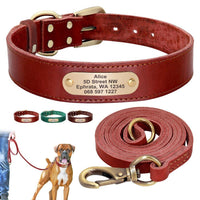 Personalized Dog Collar And Leash Set - Real Leather Pet Collars Dogs Walking K9 XXS-XL - FastAndSafeStoreFastAndSafeStore