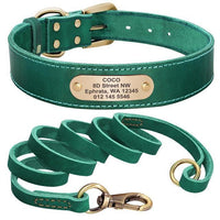 Personalized Dog Collar And Leash Set - Real Leather Pet Collars Dogs Walking K9 XXS-XL - FastAndSafeStoreFastAndSafeStore