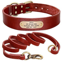 Personalized Dog Collar And Leash Set - Real Leather Pet Collars Dogs Walking K9 XXS-XL - FastAndSafeStoreFastAndSafeStore